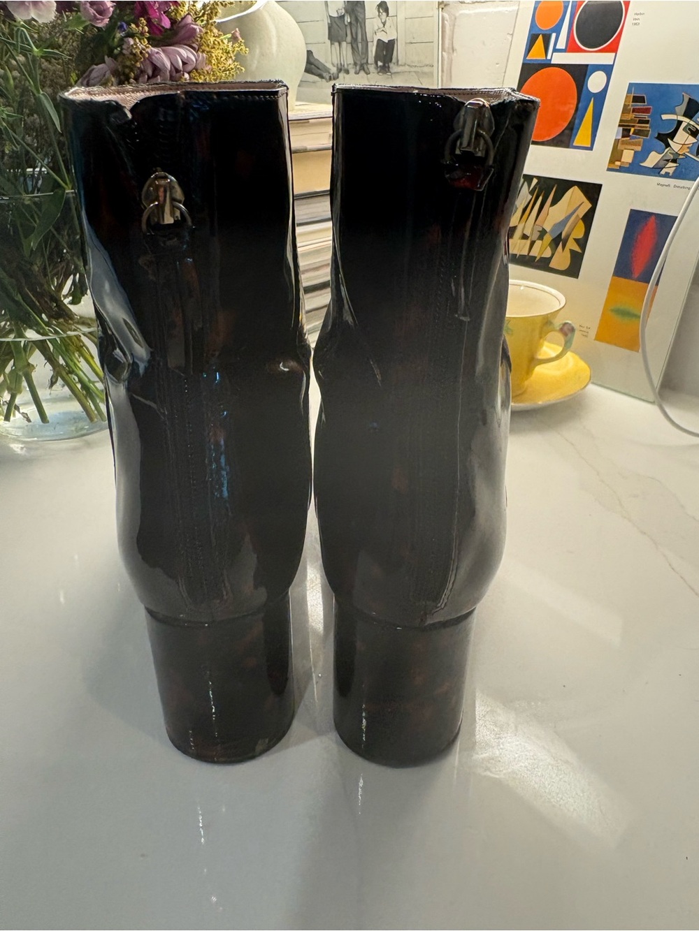 J. Crew Factory Tortoiseshell Patent Ankle Boots - Black & Brown - Picture 3 of 5
